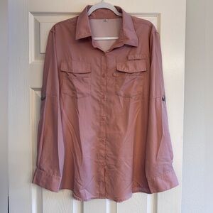 Women’s Size XL Pink SPF safari/hiking style Long Sleeve Button Down